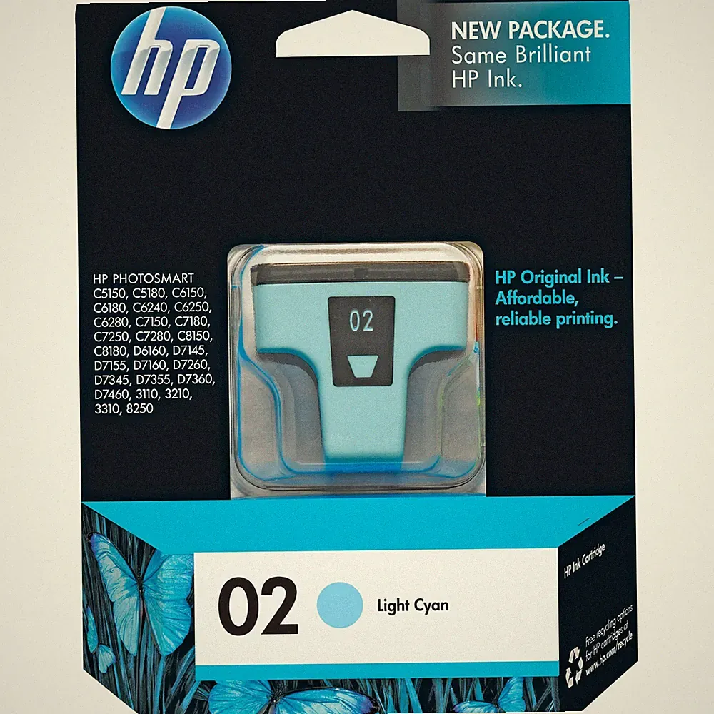 NEW Genuine HP 02 Light Cyan Printer Ink Cartridge