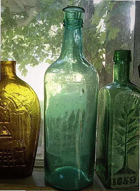 PRETTY TEAL 3 PC MOLD BLOWN 1880 MASTER INK BOTTLE WITH UNUSUAL COLLAR FINISH